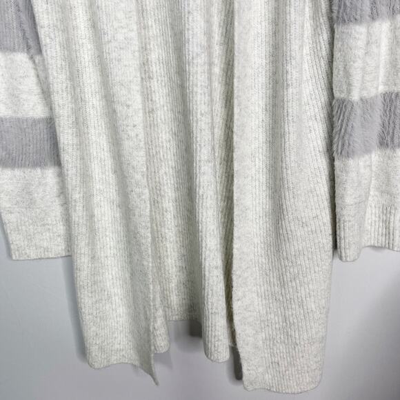 New Hem & Thread Large L Gray Striped Sleeve Open Front Cardigan Sweater Cozy - Picture 5 of 13